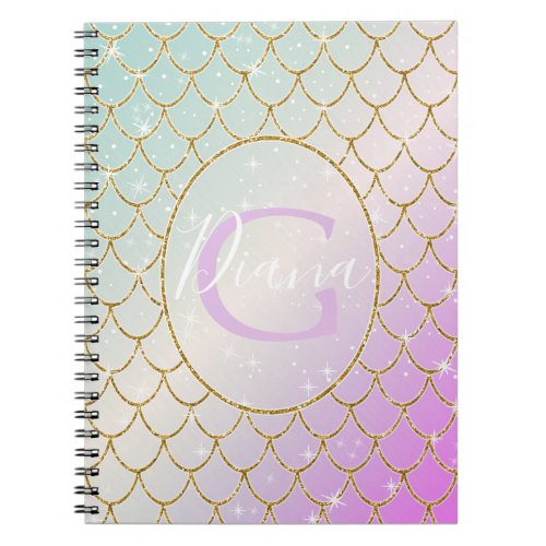 The Little Mermaid Golden scales on a pink turqu Notebook