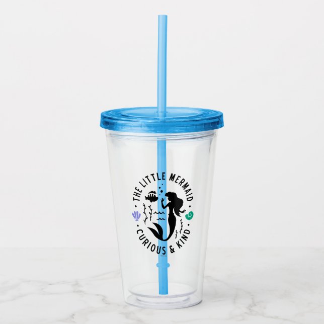 The Little Mermaid Outline "Curious & Kind" Acrylic Tumbler (Front)