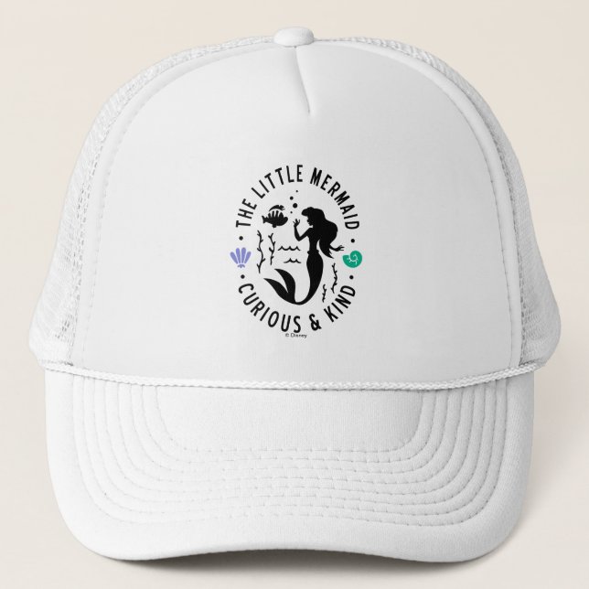 The Little Mermaid Outline "Curious & Kind" Trucker Hat (Front)