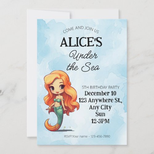 The Little Mermaid Pool Party Birthday Invitation