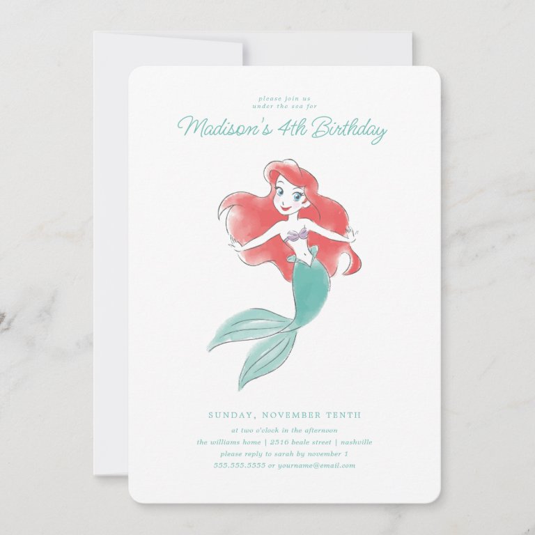 The Little Mermaid | Watercolor Birthday Invitation