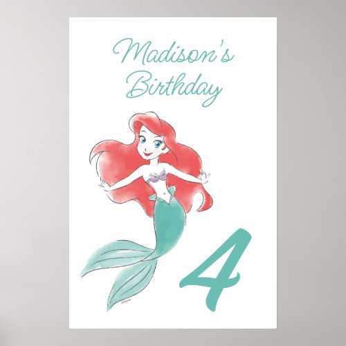 The Little Mermaid  Watercolor Birthday Poster