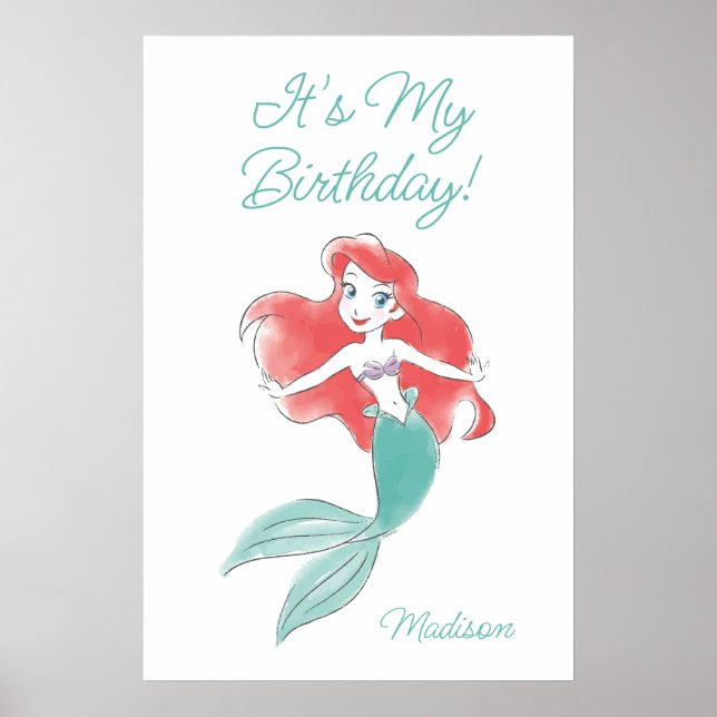 The Little Mermaid | Watercolor Birthday Poster (Front)