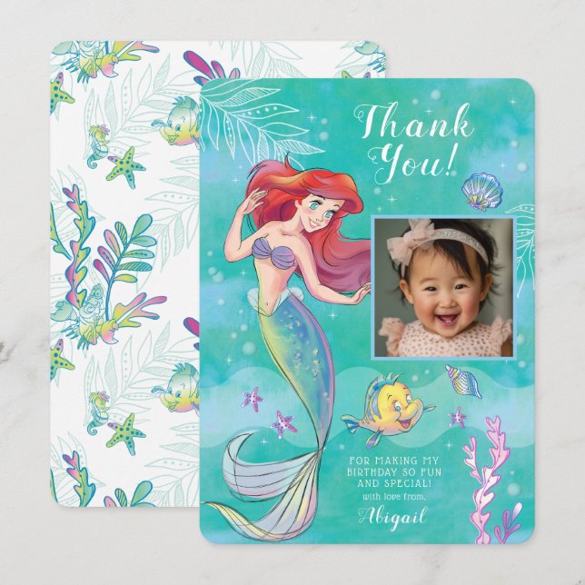 The Little Mermaid | Watercolor Birthday Thank You Card (Front/Back)