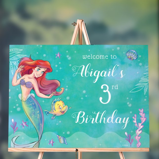 The Little Mermaid | Watercolor Birthday Welcome Acrylic Sign (Neutral)