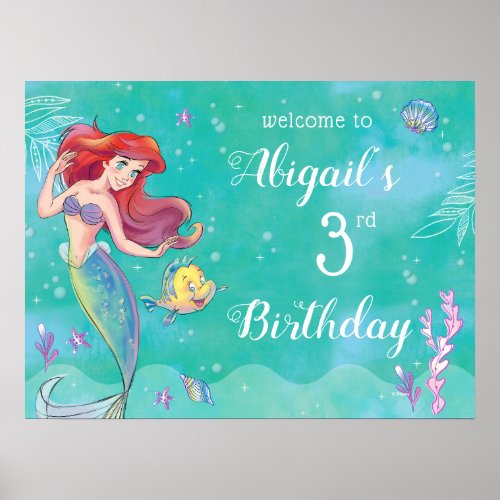 The Little Mermaid  Watercolor Birthday Welcome Poster