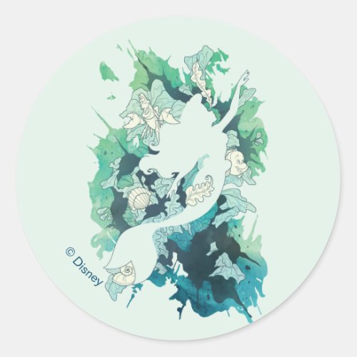 The Little Mermaid Watercolor Silhouette Classic Round Sticker