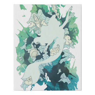 The Little Mermaid Watercolor Silhouette Faux Canvas Print