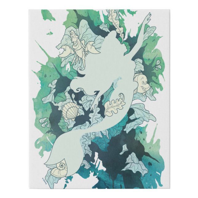 The Little Mermaid Watercolor Silhouette Faux Canvas Print (Front)