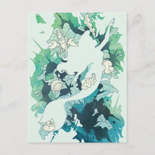 The Little Mermaid Watercolor Silhouette Postcard