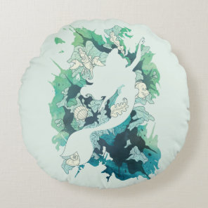 The Little Mermaid Watercolor Silhouette Round Pillow