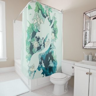 The Little Mermaid Watercolor Silhouette Shower Curtain