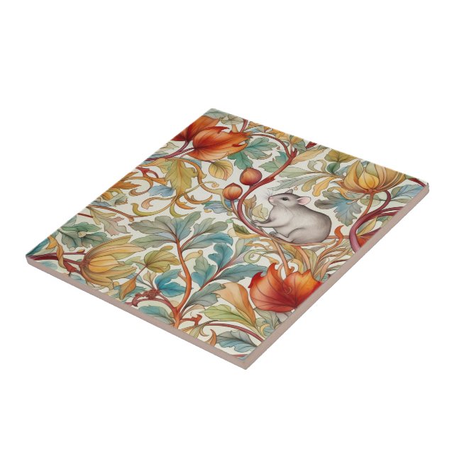 The little mouse on the leaves ceramic tile (Side)