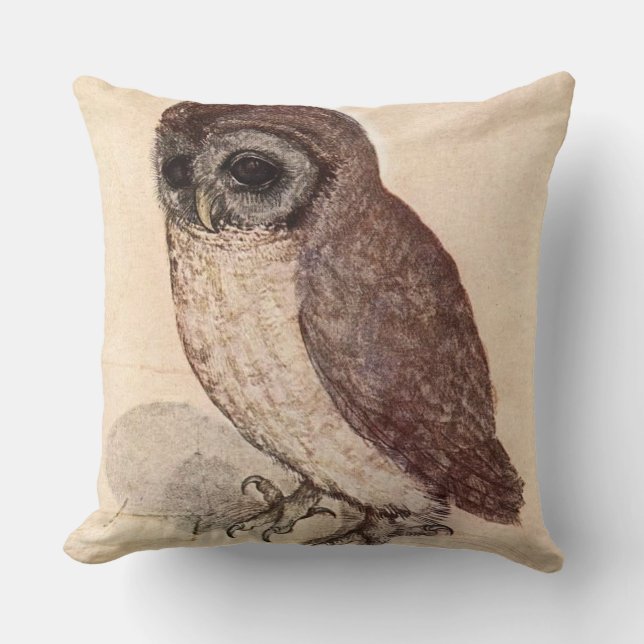 ‘The Little Owl’ by Albrecht Dürer Throw Pillow (Front)