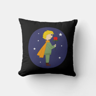 The little prince admiring his rose throw pillow