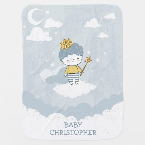 The little prince boy birthday blue and gold gift baby blanket