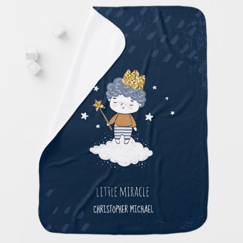 The little prince boy birthday gift navy baby blanket