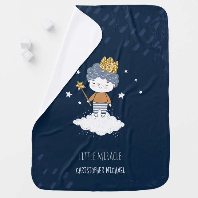 The little prince boy birthday gift navy baby blanket (In Situ)