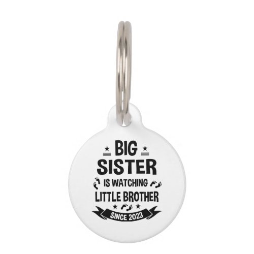 The little sister takes care of the big brother in pet ID tag