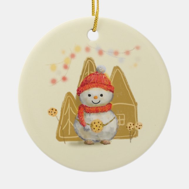 the little snowman and the chocolate cookie ceramic ornament (Front)
