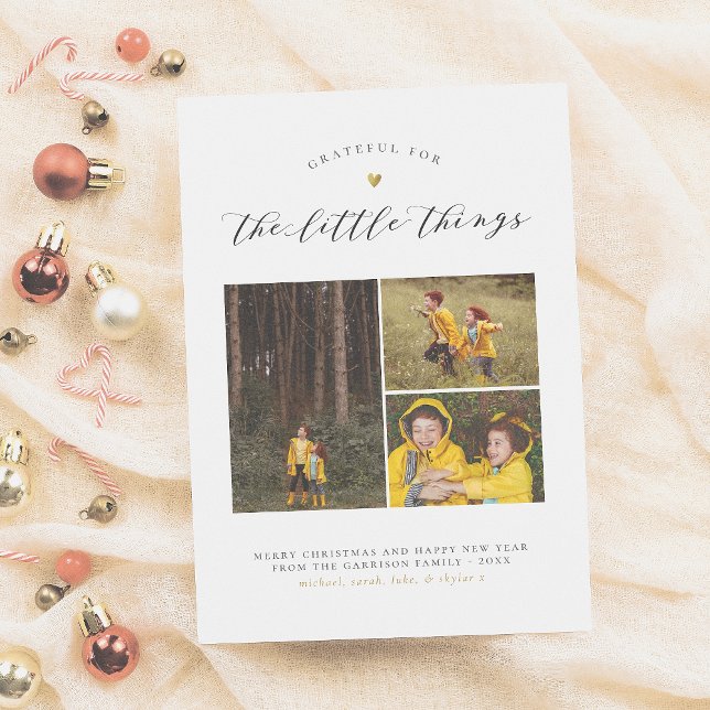 The Little Things | Gold Heart 3 Photo Christmas Holiday Card (Creator Uploaded)
