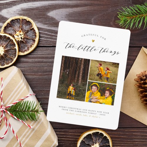 The Little Things  Gold Heart 3 Photo Christmas Holiday Card