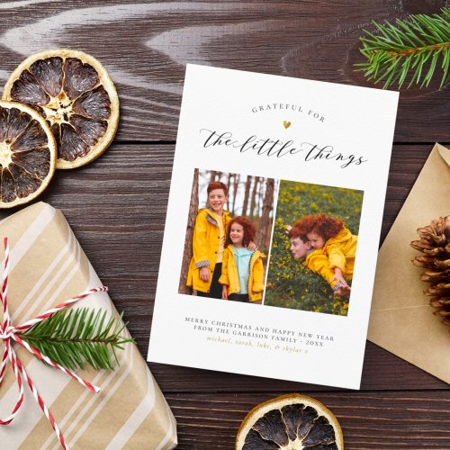 The Little Things Gold Heart Two Photos Christmas Holiday Card