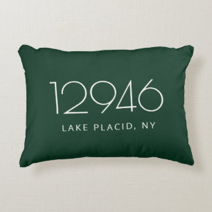 The Location Forest Green and White Zip Code Accent Pillow
