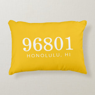 The Location Marigold and White Zip Code Accent Pillow