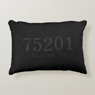 The Location Zip Code Black and Charcoal Gray Accent Pillow