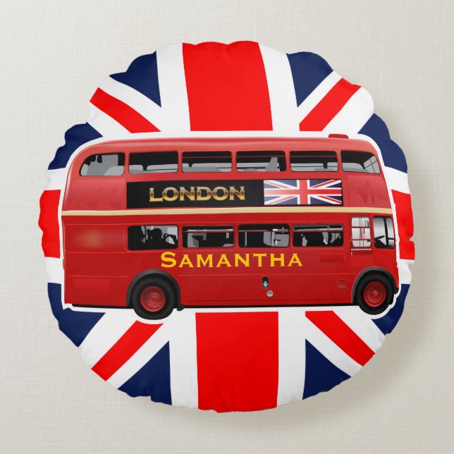 The London Red Bus Round Pillow (Front)
