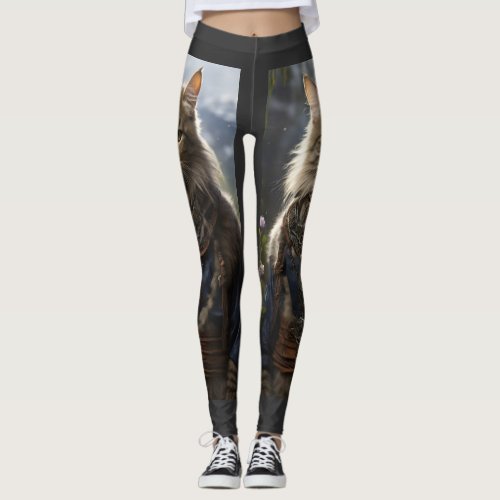 The Lone Cat in the Mystery Forest Leggings
