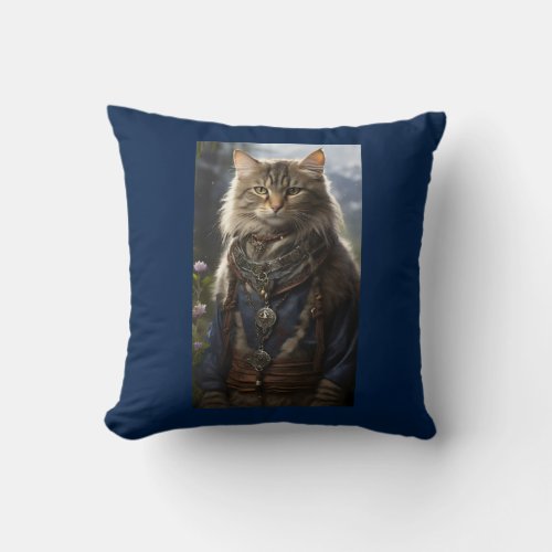 The Lone Cat in the Mystery Forest Throw Pillow