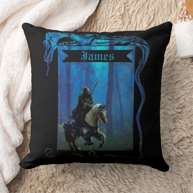 The Lone Knight: A Journey Through the Mist Throw Pillow (Blanket)