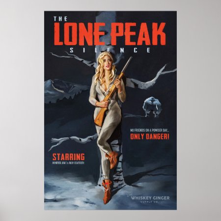 "the Lone Peak Silence" Retro Ski Pinup Movie Poster