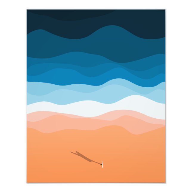 The Lone Surfer | Aerial Illustration Photo Print (Front)