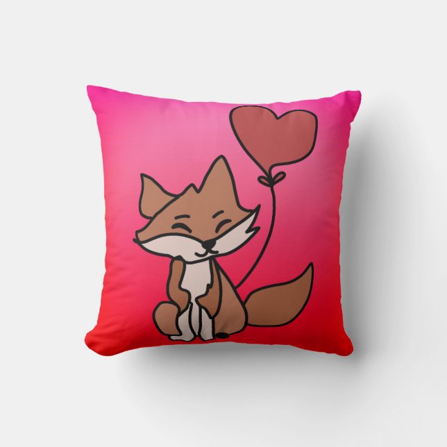 The Lonely Fox and the Heart Balloon | Love Throw Pillow (Front)
