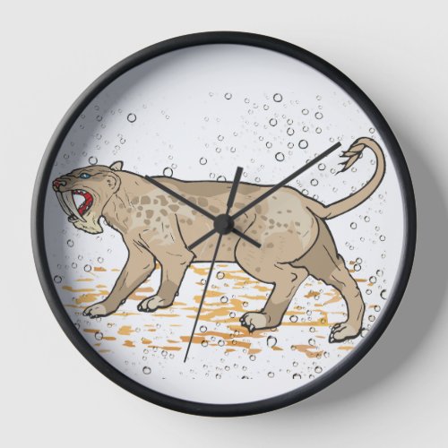 The long_fanged lioness with a terrifying open mou clock