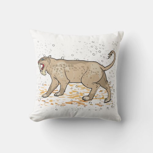 The long_fanged lioness with a terrifying open mou throw pillow