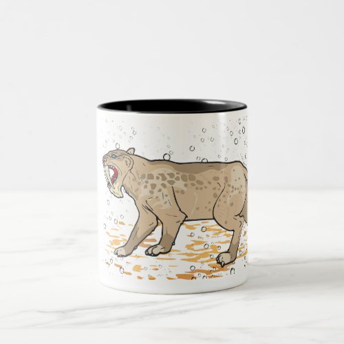 The long_fanged lioness with a terrifying open mou Two_Tone coffee mug