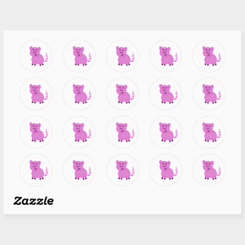 The Long Tailed Cute Pink Pig Classic Round Sticker