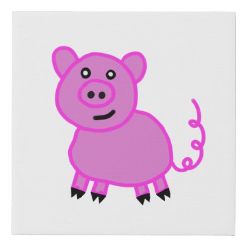 The Long Tailed Cute Pink Pig Faux Canvas Print