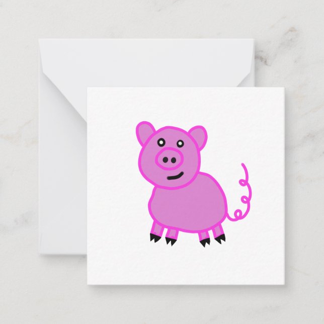 The Long Tailed Cute Pink Pig Note Card (Front)