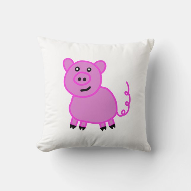 The Long Tailed Cute Pink Pig Throw Pillow (Front)