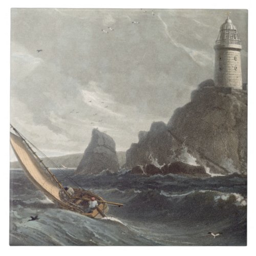 The longships lighthouse of Lands End Cornwall f Tile
