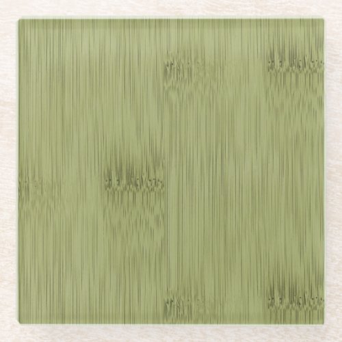 The Look of Bamboo in Olive Moss Green Wood Grain Glass Coaster