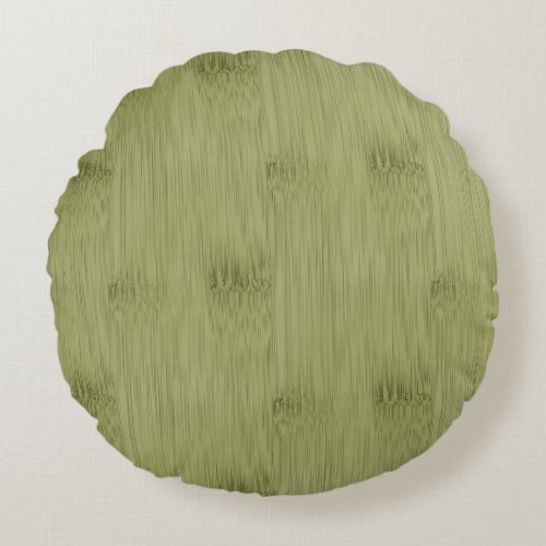 The Look of Bamboo in Olive Moss Green Wood Grain Round Pillow