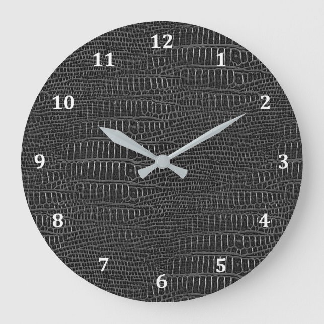 The Look of Black Realistic Alligator Skin Large Clock (Front)