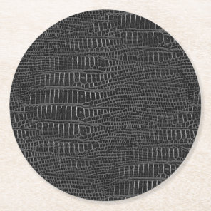 The Look of Black Realistic Alligator Skin Round Paper Coaster