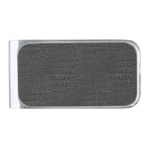 The Look of Black Realistic Alligator Skin Silver Finish Money Clip